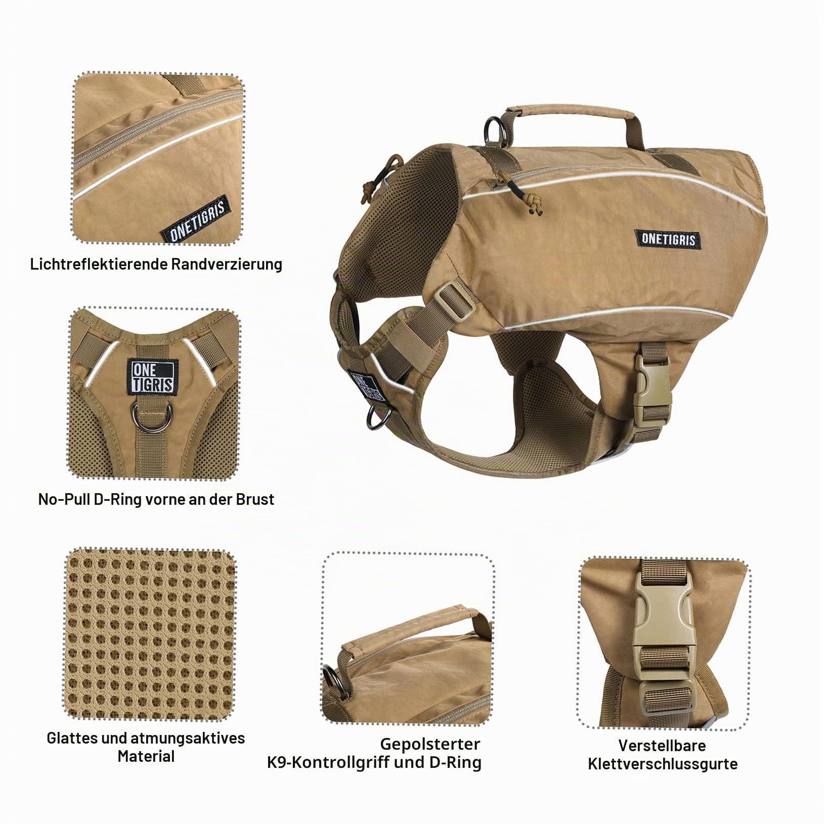 OneTigris CAMELUS Hunderucksack Reißen Camping Wandern Hundebackpack für M/L Größe Hunde (M, Coyote Braun)