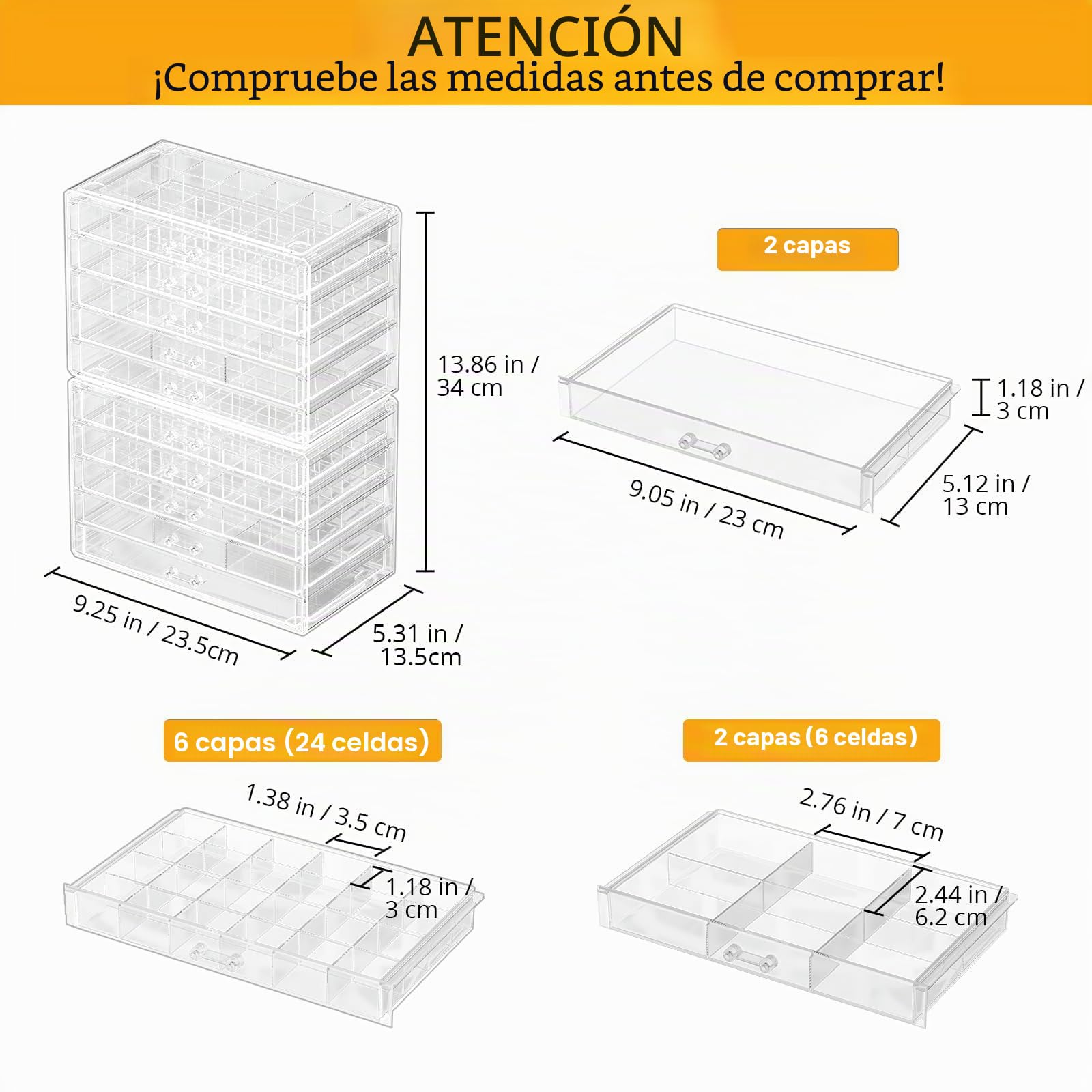 ProCase Organizador para Joyas Transparente de Acrílico, Caja de Joyería Estuche con Cajones Apilables para Pendientes Anillos Pulseras y Collares para Mujeres -10 Pisos