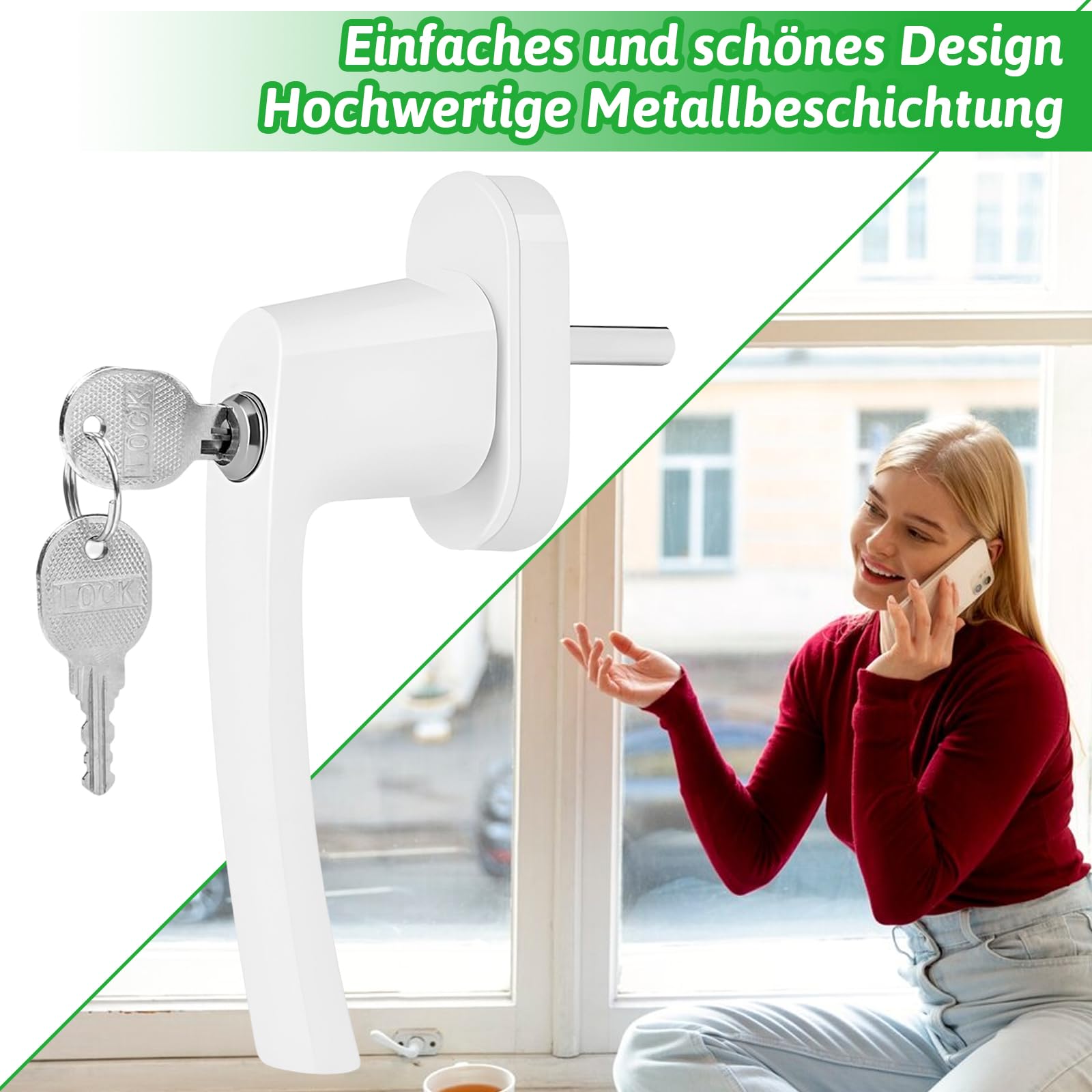 Tiradores de ventana con cerradura, de aluminio, con 2 llaves para ventanas y terrazas