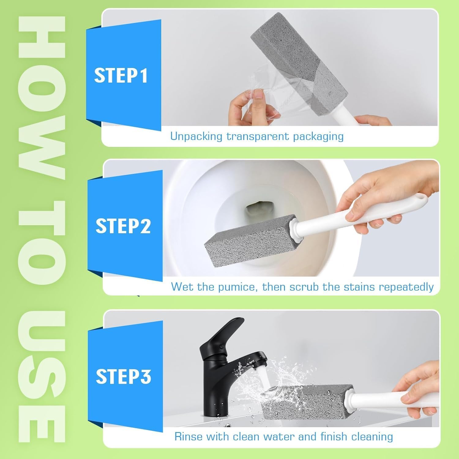 Koffing 2pcs Non Scratch Pumice Toilet Cleaning Stone with Handle, Removes Hardwater Stains & Rings, Calcium & Iron from Toilets, Bathtub Sinks, Tiles 2