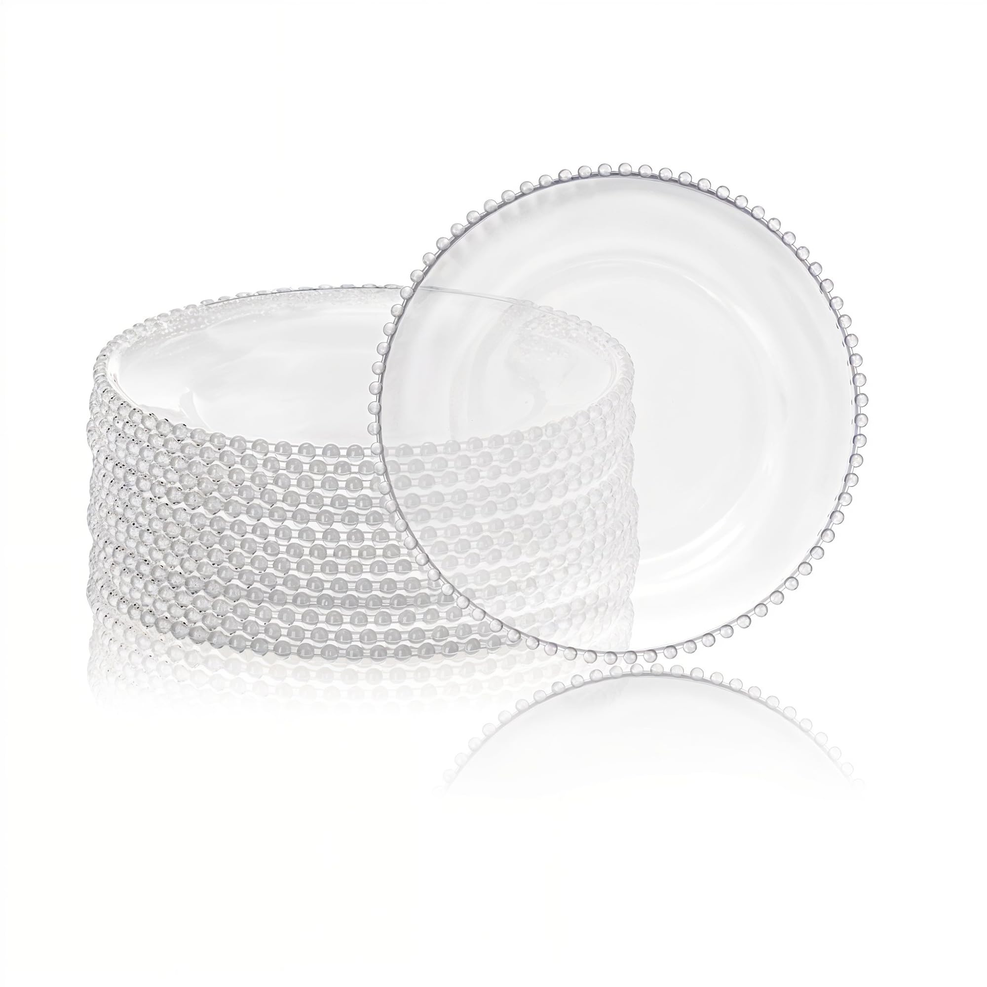 Trimming Shop Decorative Charger Plates for Parties, Clear Beaded Design Glass Plates for Dinner Table Decoration, Weddings, Birthday, Party, Catering Events (33cm, Clear, 12pcs)