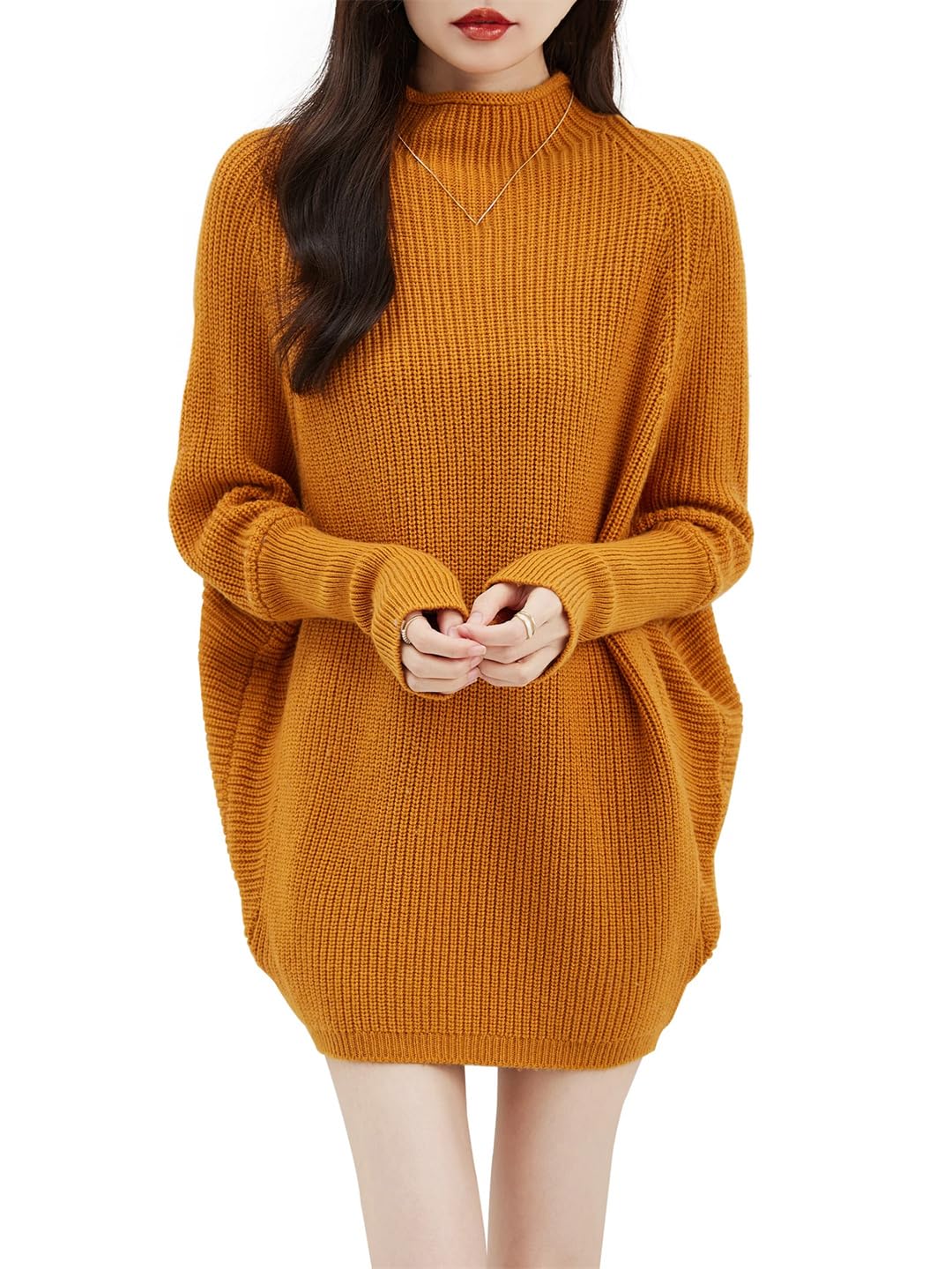 Disimlarl Damski sweter z wełny merynosów z golfem oversize, sweter z długim rękawem, dzianinowy sweter