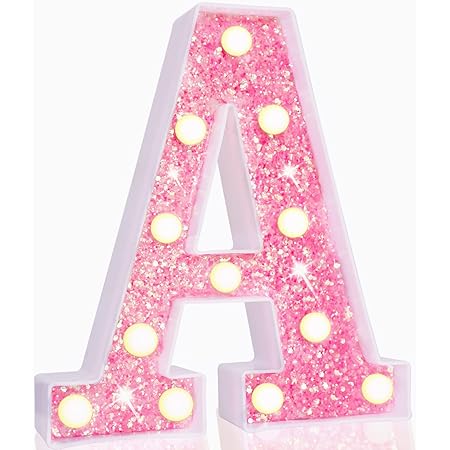 Pooqla LED Marquee Letter Lights, Light Up Pink Letters Glitter Alphabet Letter Sign Battery Powered for Night Light Birthday Party Wedding Girls Gifts Home Bar Christmas Decoration, Pink Letter A