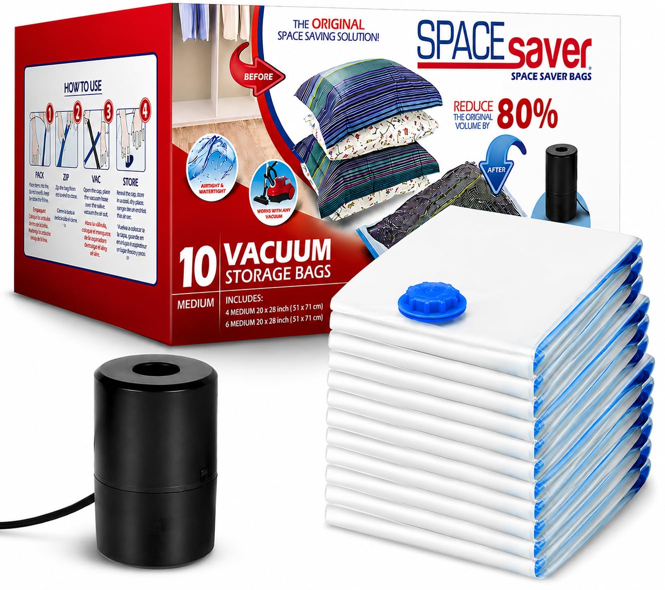 Spacesaver Sacchetti sottovuoto con pompa elettrica, misura media, confezione da 10