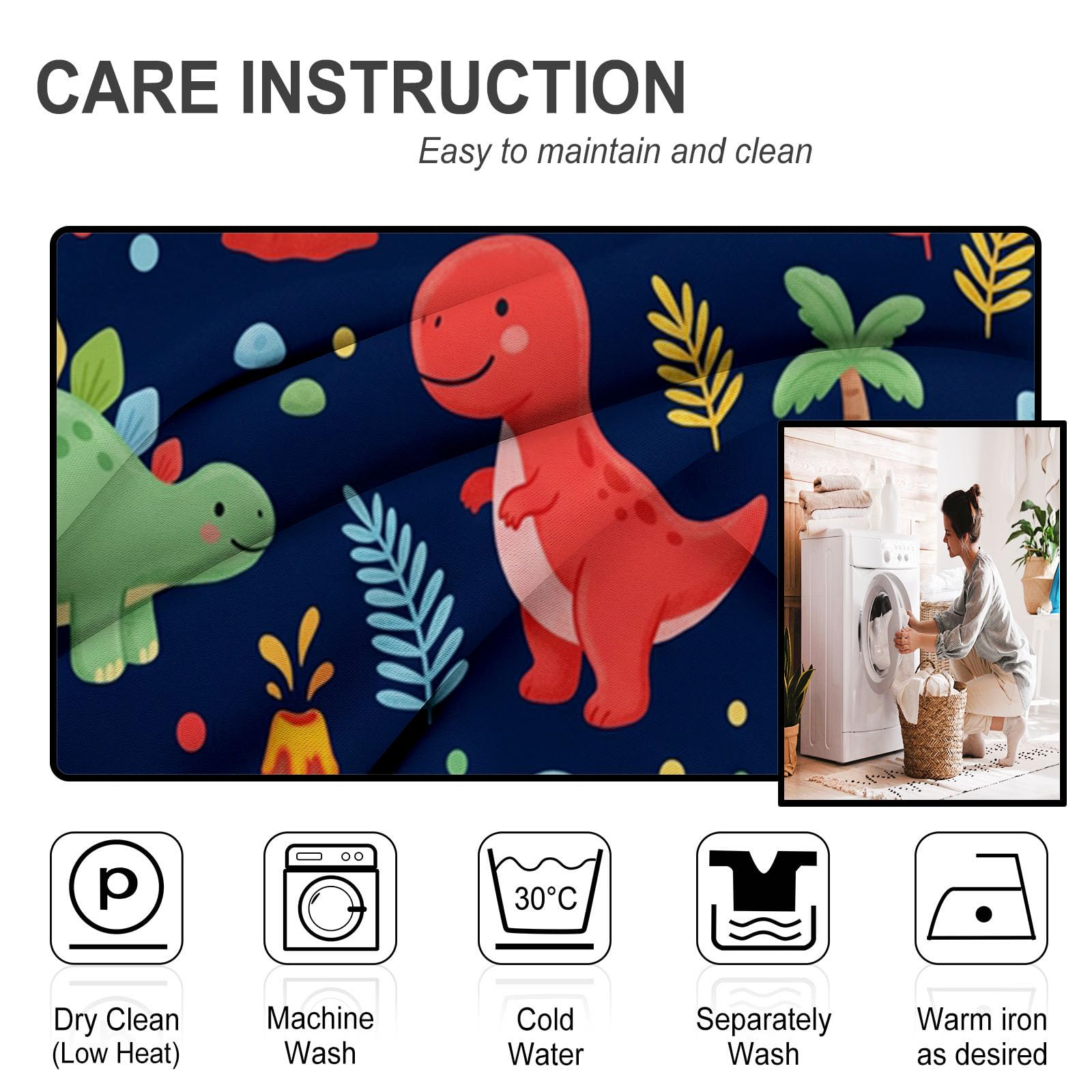 Étoile Volcanique Dinosaure Rideau - Dinosaure pour Enfants Rideau Occultant Thermiques, L140×H240Cm (2 Panneaux) Rideaux À Oeillets pour Decoration Chambre Salon, Draperies Intérieurs, Bleu Marine