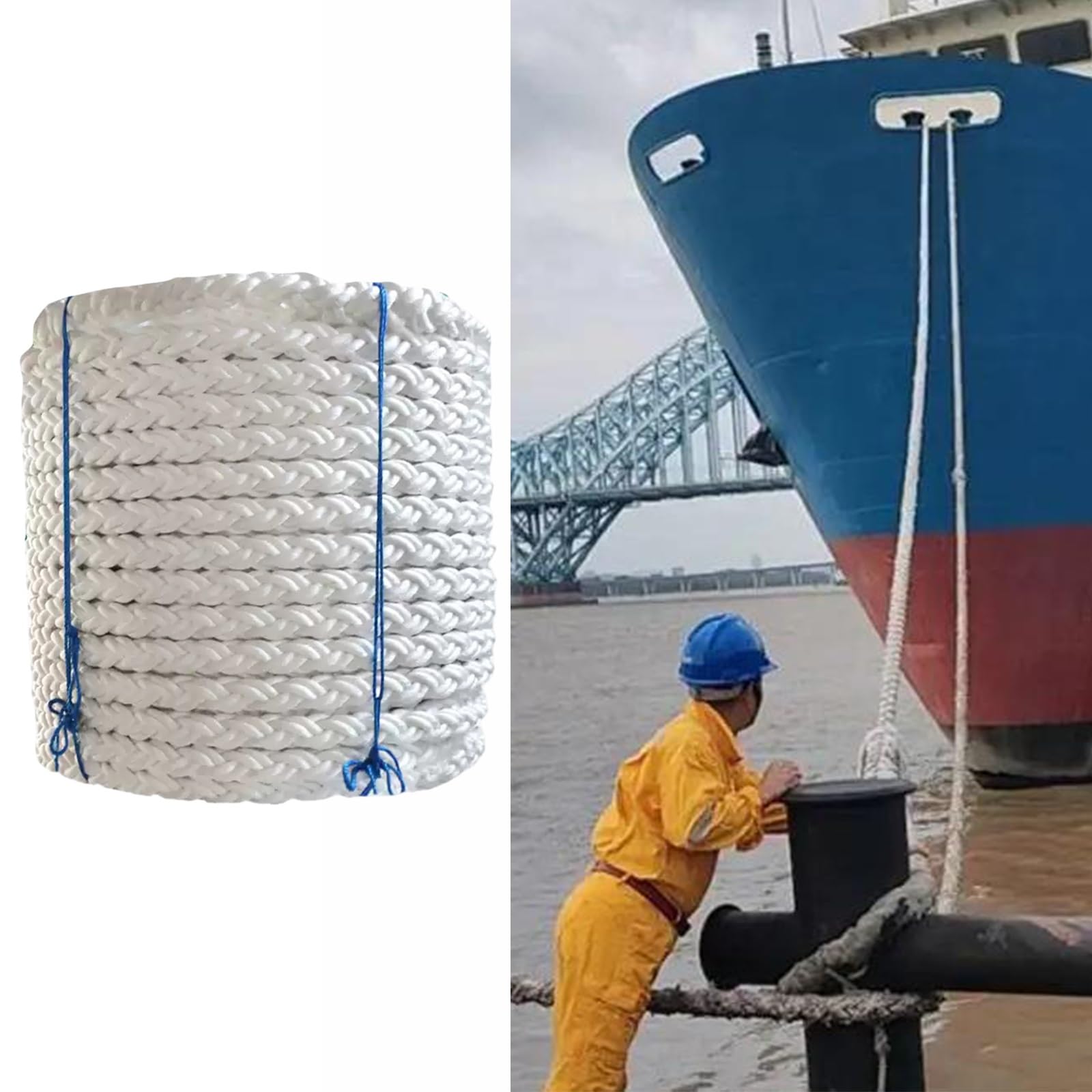 Bootsankerleine – Bruchlast 12/15/20/24/28/33/39/44/50 Tonnen – 10 m Nylon-Ankerseil für Schifffahrt, Anlegen, Verankern und Ladungssicherung, Geeignet für Schwerlastfrachter, Yachten(40mm 12T)
