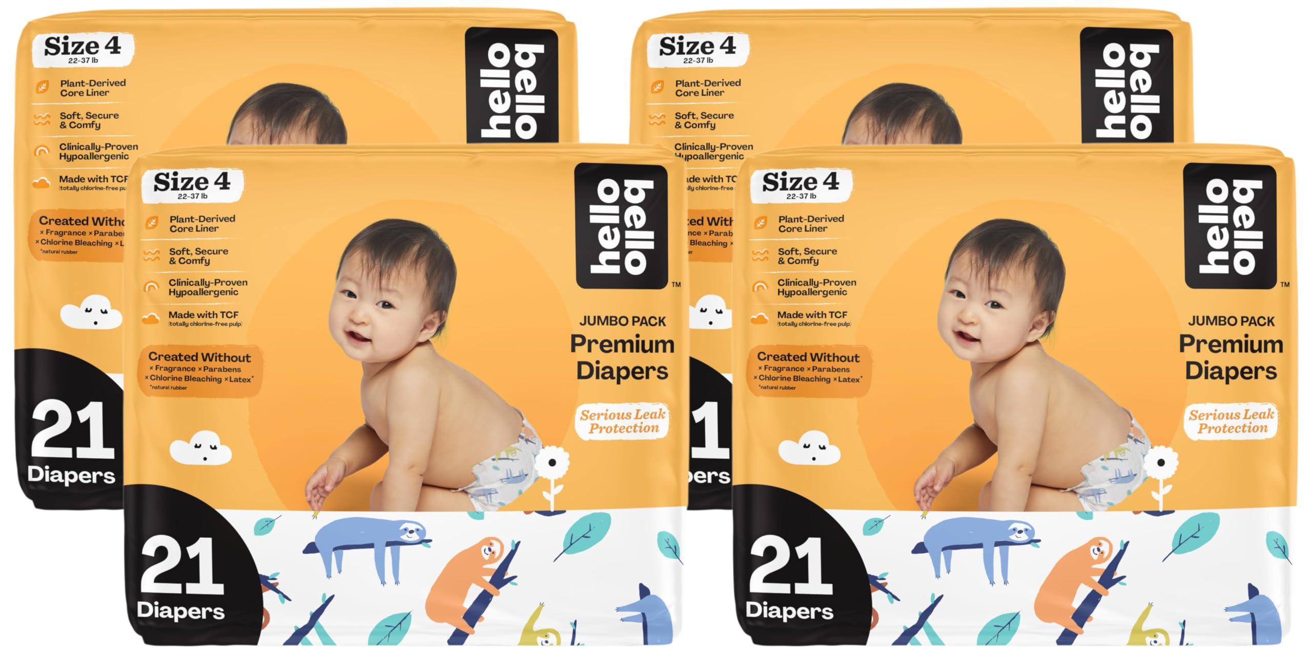 Hello Bello Premium Baby Diapers Size 4 I 21 Count of Disposeable, Extra-Absorbent, Hypoallergenic Baby Diapers with Snug and Comfort Fit I Sleepy Sloth (Pack of 4)