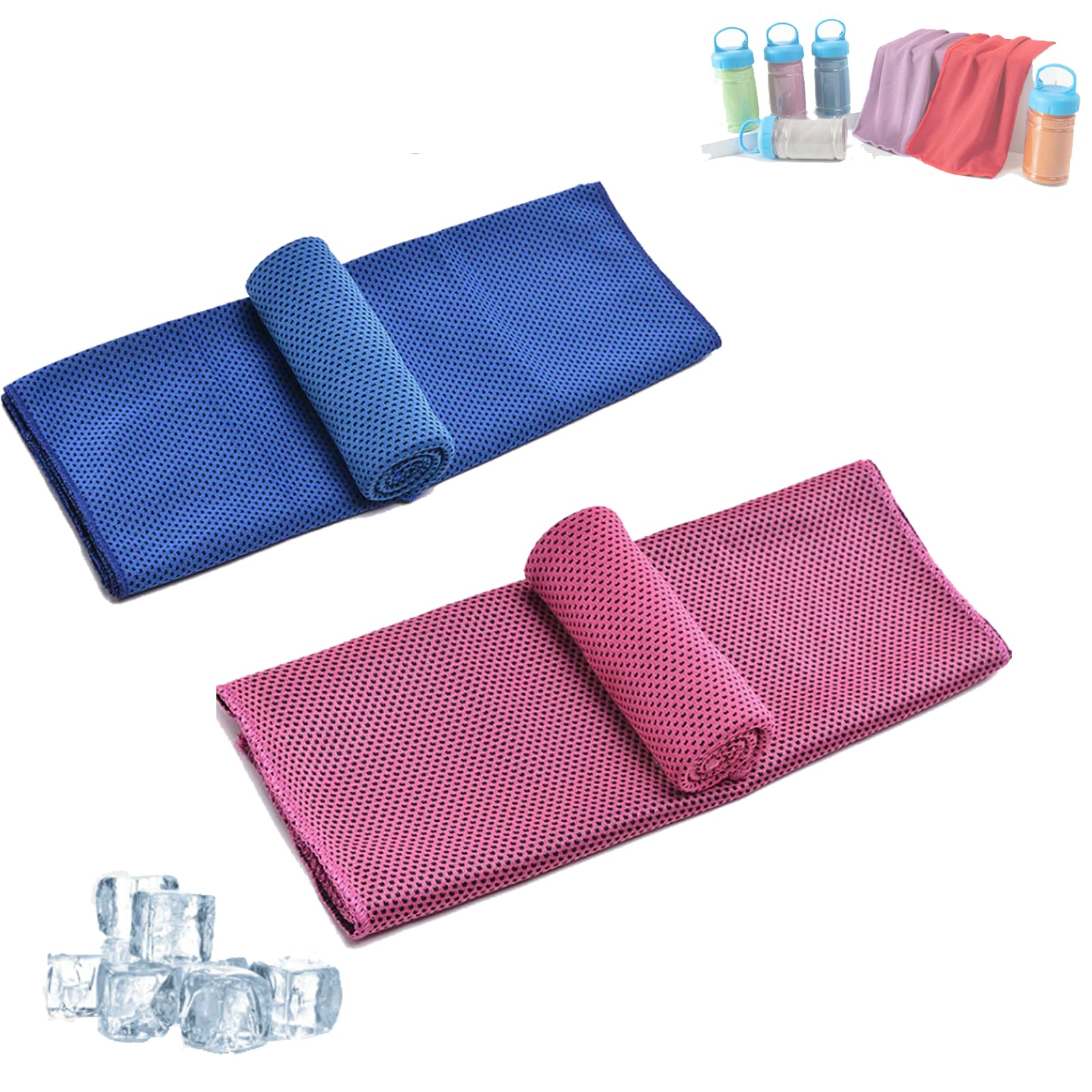 Ice Towel Cooling Towel, Cooling Towel In Bottle, Absorbent Quick-Drying Gym Cooling Towels, Cooling Bottle Cold Sweat Towel, Reusable Soft Absorbent Cooling Portable (Blue+Rose,30 * 100cm)