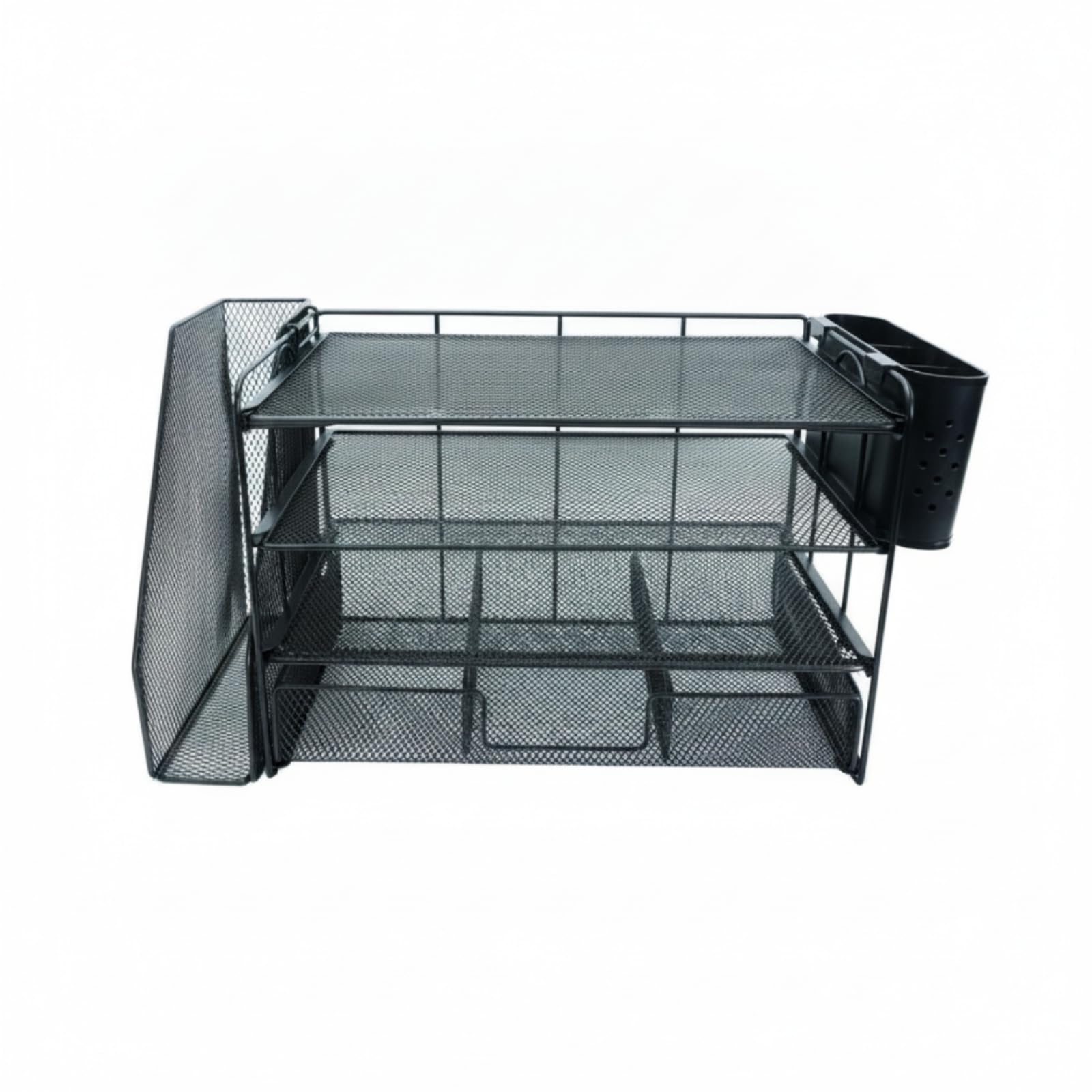 Organizzatore in Filo Metallico con Scomparti Multistrato Scaffale da Scrivania a 4 Ripiani Ordinato Vassoio Portadocumenti per Ufficio, Blk Plastic Pen