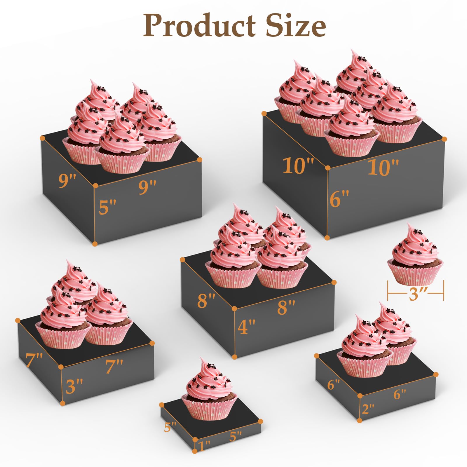 CHONOVO Buffet-Risers Set mit 6 Lebensmittel-Display-Erhöhungen für Party, schwarze Dessertständer, Acryl-Würfelboxen, Display für Buffet-Tisch, Catering, Dessert, 12,7 cm, 15,2 cm, 17,8 cm, 20,3 cm
