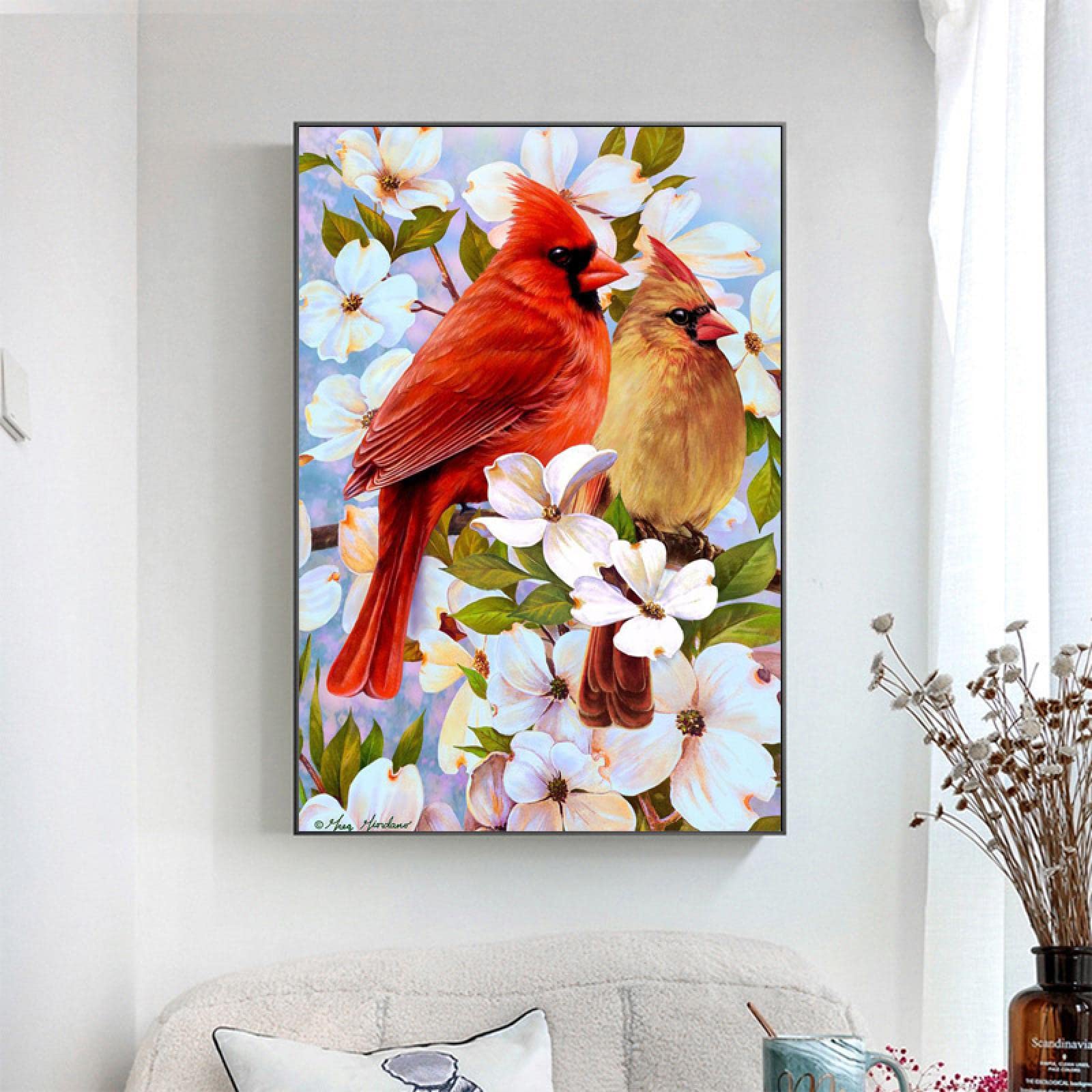 Impression sur toile fleur et oiseau pour décoration de chambre moderne