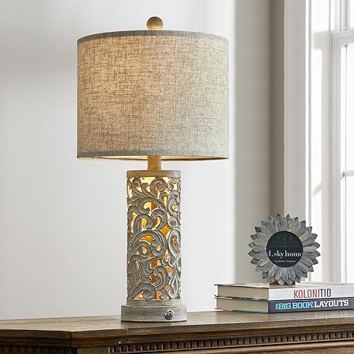 Miniatura 8 de OYEARS Lámpara de mesa regulable de 3 vías de 22 pulgadas USB A+C con control táctil con luz nocturna para sala de estar, dormitorio, casa de campo,