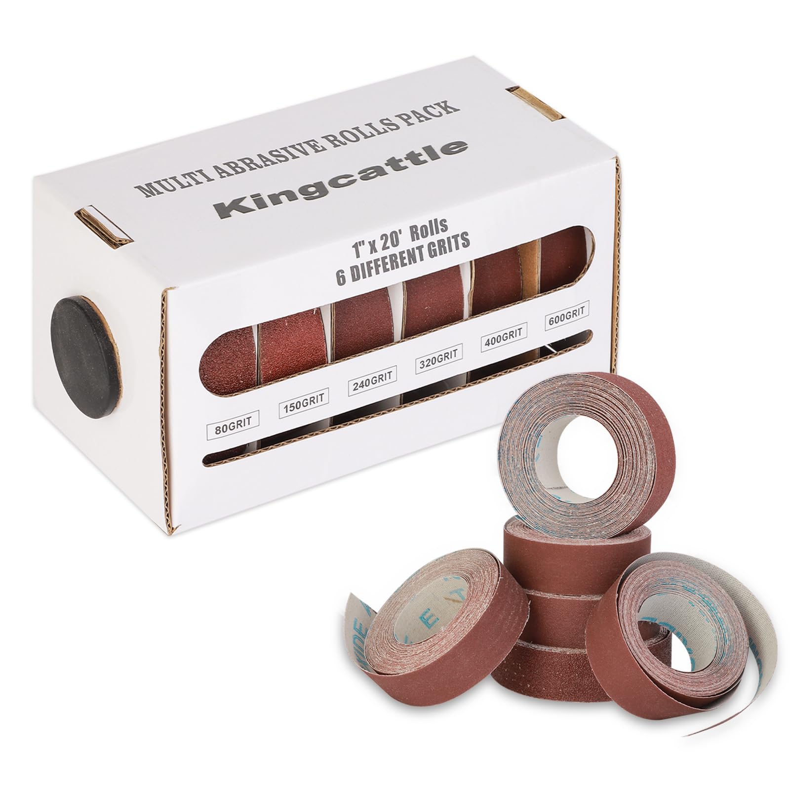 kingcattle|6 Grits Emery Cloth Roll|80 150 240 320 400 600 Grits Abrasive Sand Paper|6M Red Sandpaper Rolls with Dispenser |Perfect for Sanding On