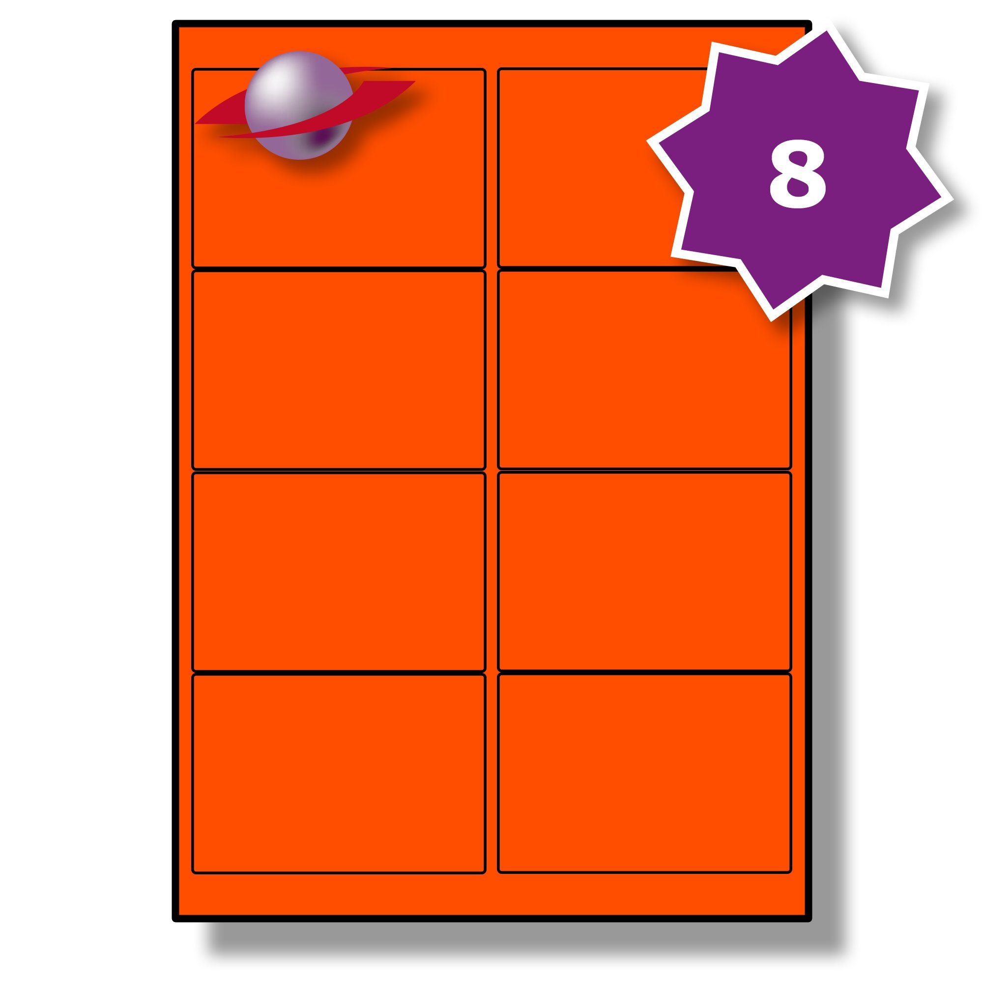 Label Planet® 8 Per Sheet, 25 Sheets (200 Tomato RED Labels), Matt Self-Adhesive A4 Coloured Paper Stickers, for Laser/Copier or Inkjet Printer, UK LP8/99C, 99.1 x 67.7 MM, for Printing — image 1