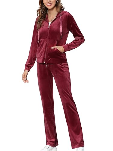 MessBebe Womens Velour Tracksuits Set Long Sleeve Sweatsuits 2 Piece