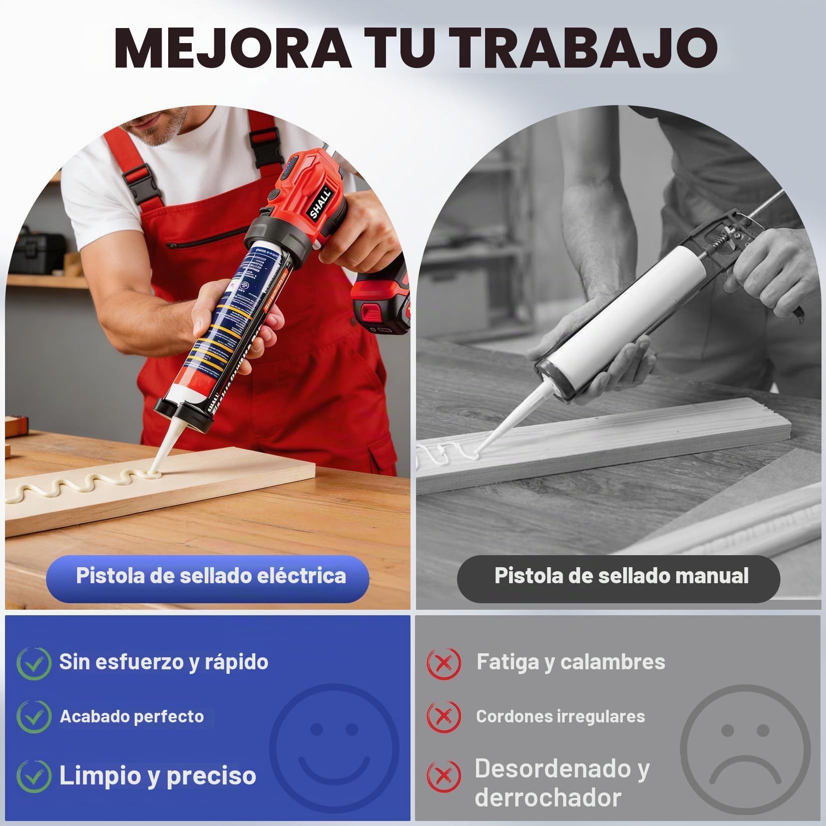 SHALL Pistola de calafateo eléctrica de 21 V,Luz LED, 4 velocidades ajustables, diseño antigoteo, se adapta a cartuchos de 300 ml para sellar y llenar