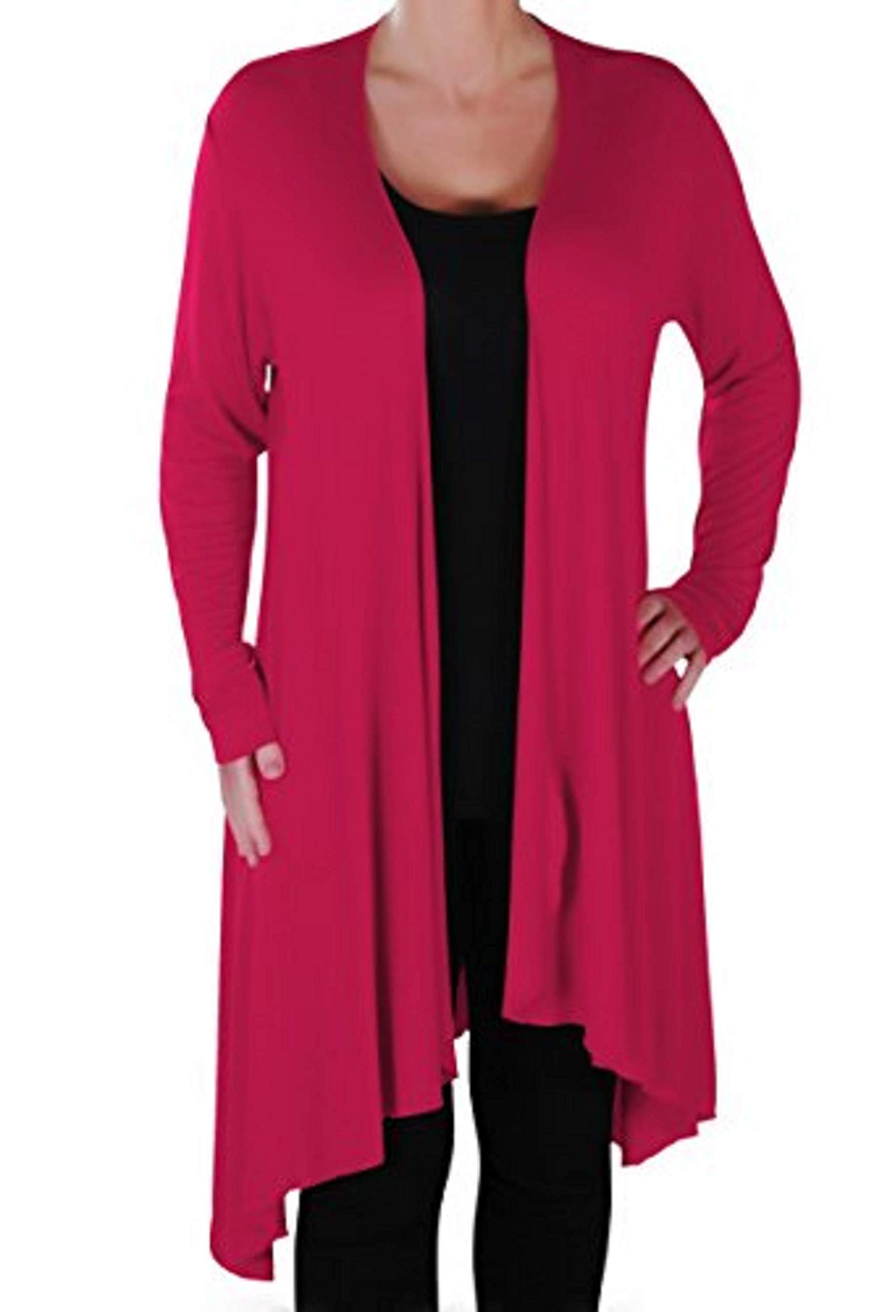 Eye Catch Women's Fushia Plus - Della Asymmetric Casual Waterfall Cardi Jersey Shrug Wrap Open Cardigan 20