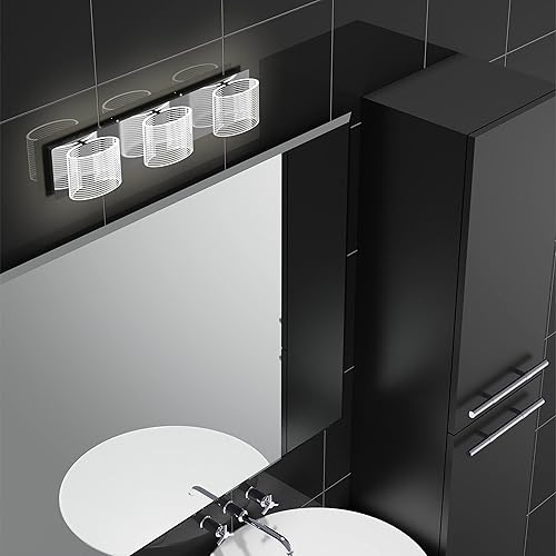 Miniatura 4 de URSOLA Luminaria LED de baño sobre espejo de 24 pulgadas con pantalla lineal ovalada transparente con acabado cromado, aplique de pared de 6000 K (3