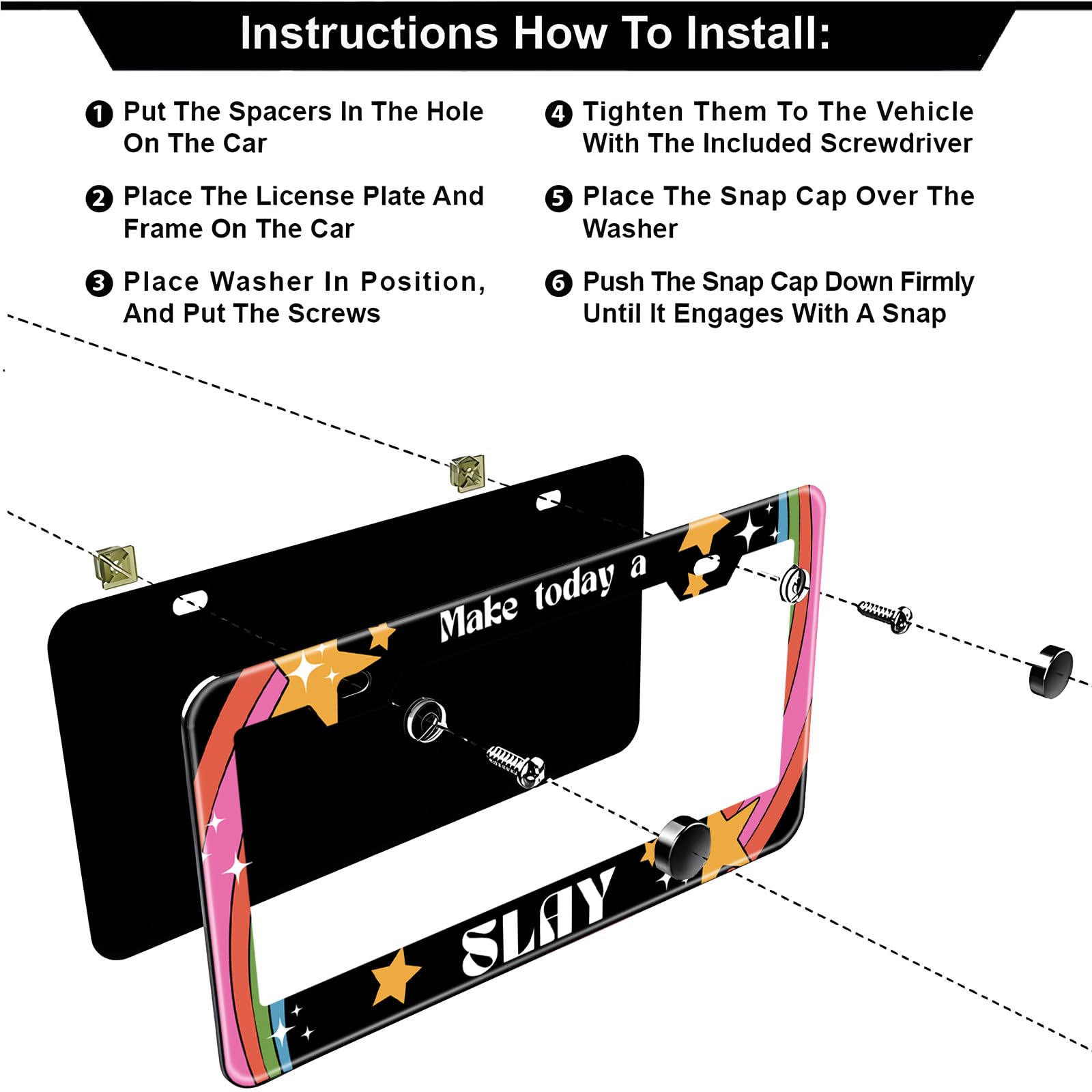 Funny 'A Witch Turned Me Into A Car' License Plate Frame - Universal Aluminum Tag Holder