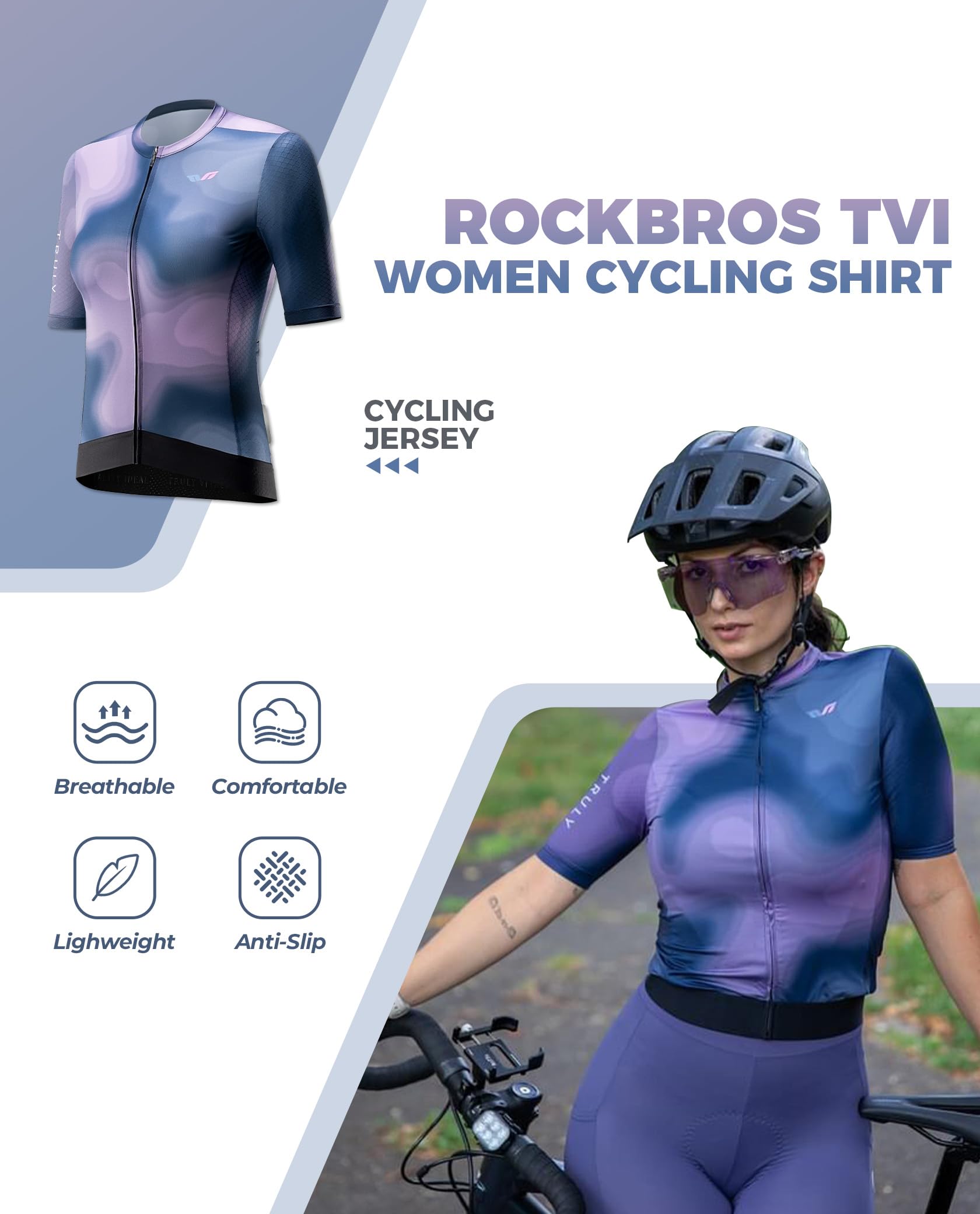 ROCKBROS TVI Radtrikot Damen Kurzarm Sommer, Fahrradtrikot Atmungsaktiv Rennrad Trikot mit 3 Taschen, Radfahren Top Schnelltrocknend