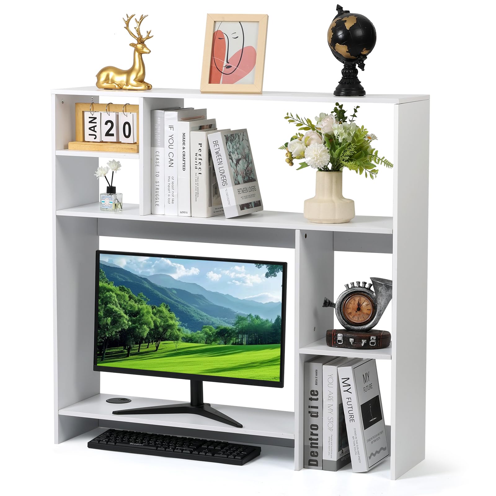 View 1 of ** FOR PARTS ONLY*** KIOMIMI Wooden Desktop Bookshelf Hutch - White