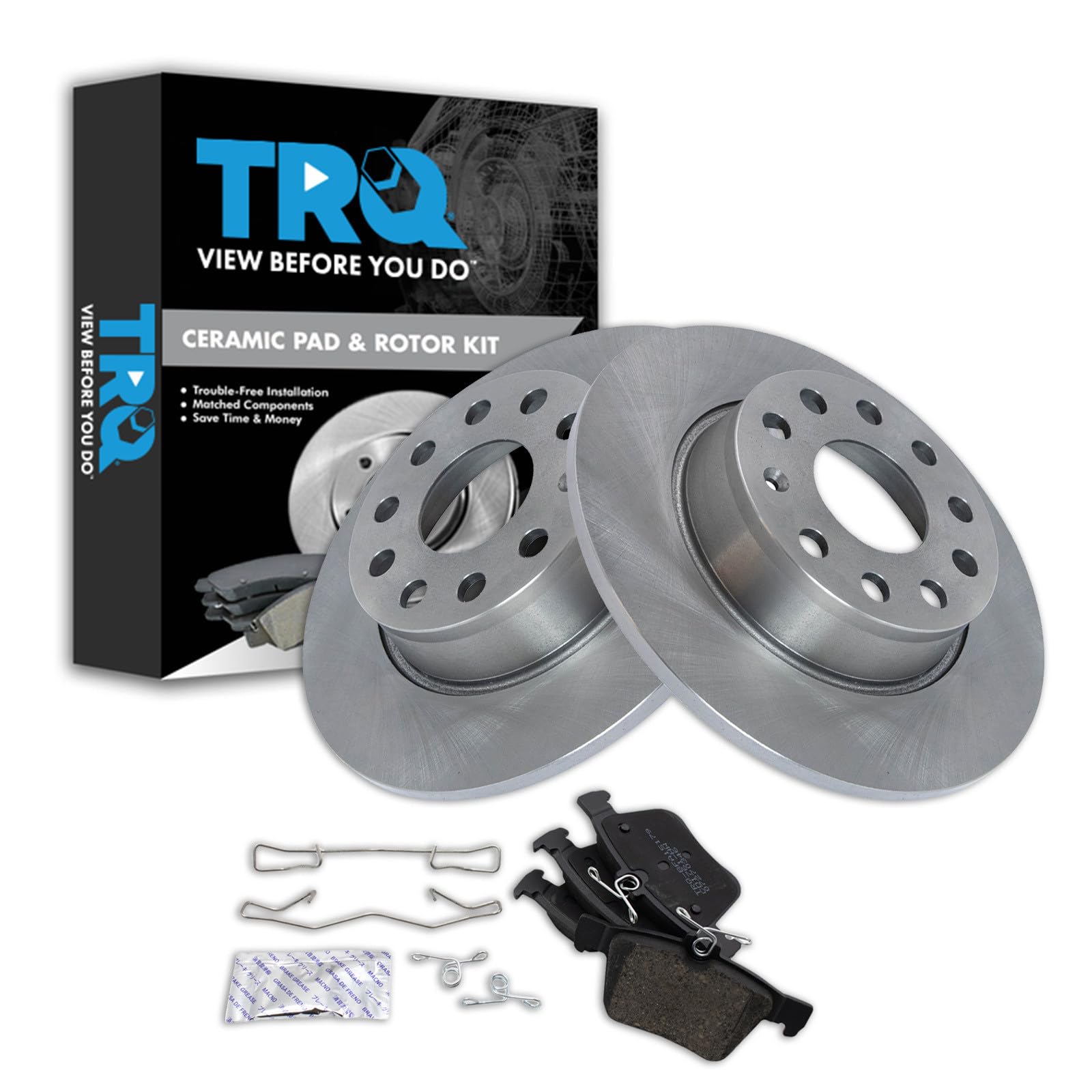 TRQ Rear Brake Pad and Rotor Set Ceramic Compatible with 2015-2020 Audi A3 2015-2018 A3 Quattro 2016-2018 A3 Sportback e-tron 2015-2019 Volkswagen e-Golf
