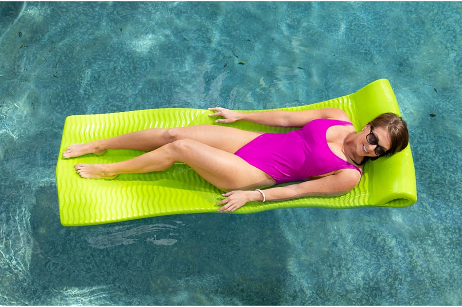 TRC Recreation Serenity 1.5” Thick Vinyl Coated Foam Swimming Pool Float Mat Adult Lounger with Built-in Roll Pillow