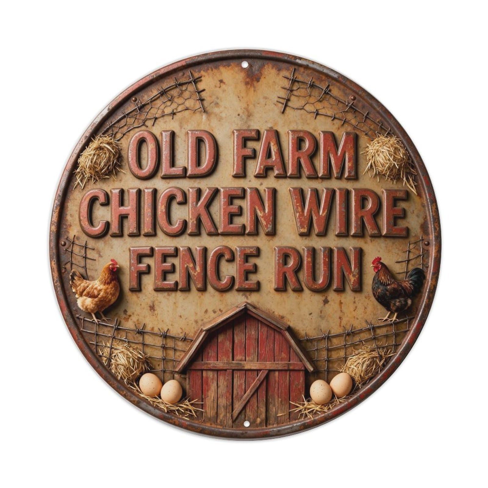 OLD FARM CHICKEN WIRE FENCE RUN Metal Tin Sign Plaque