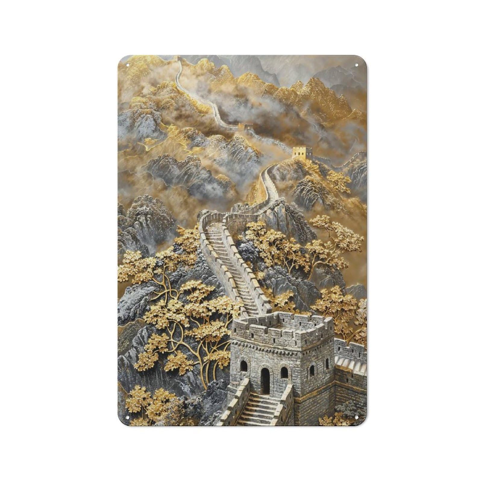 Junmoney Style-21 Metal Sign 30X20cm With Great Wall Panorama For Workshop Wall, Vintage Decor, For Vintage Wall Decor Fans, For Metal Sign Collectors