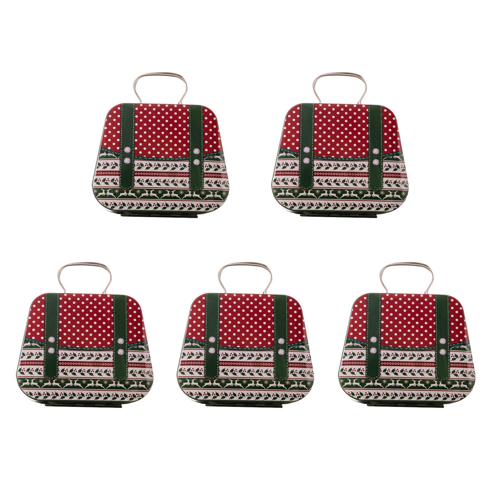 Hsioluted 5Pcs Christmas Iron Candy Boxes with Handle Handheld Sweets Tins Portable Candies Holders Sugar Storage Container Festives Table Decoration