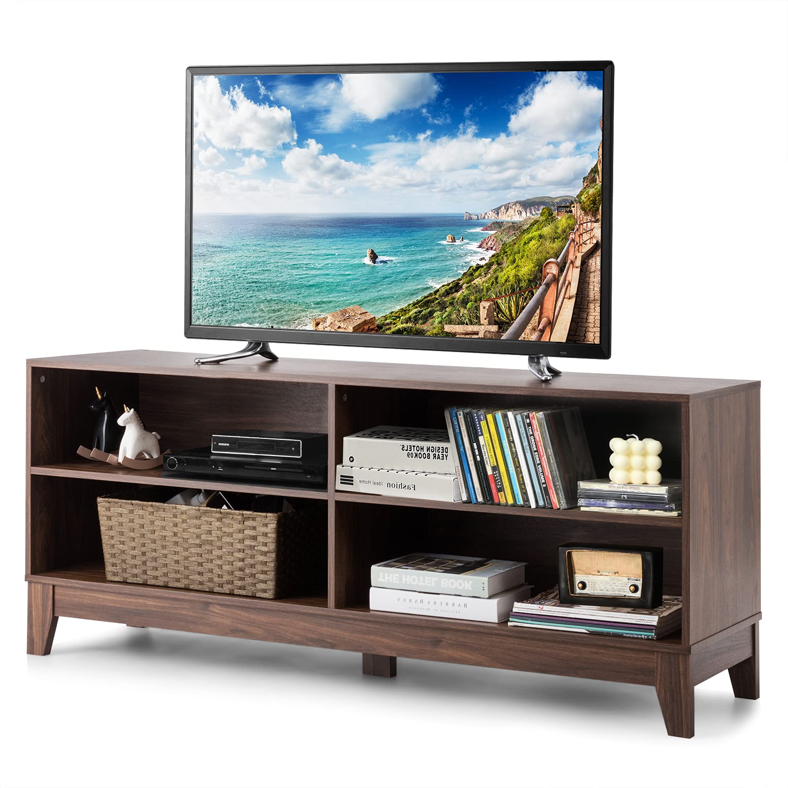 KOTEK Wooden TV Stand with Storage Shelves, TV Console for TV's up to 65