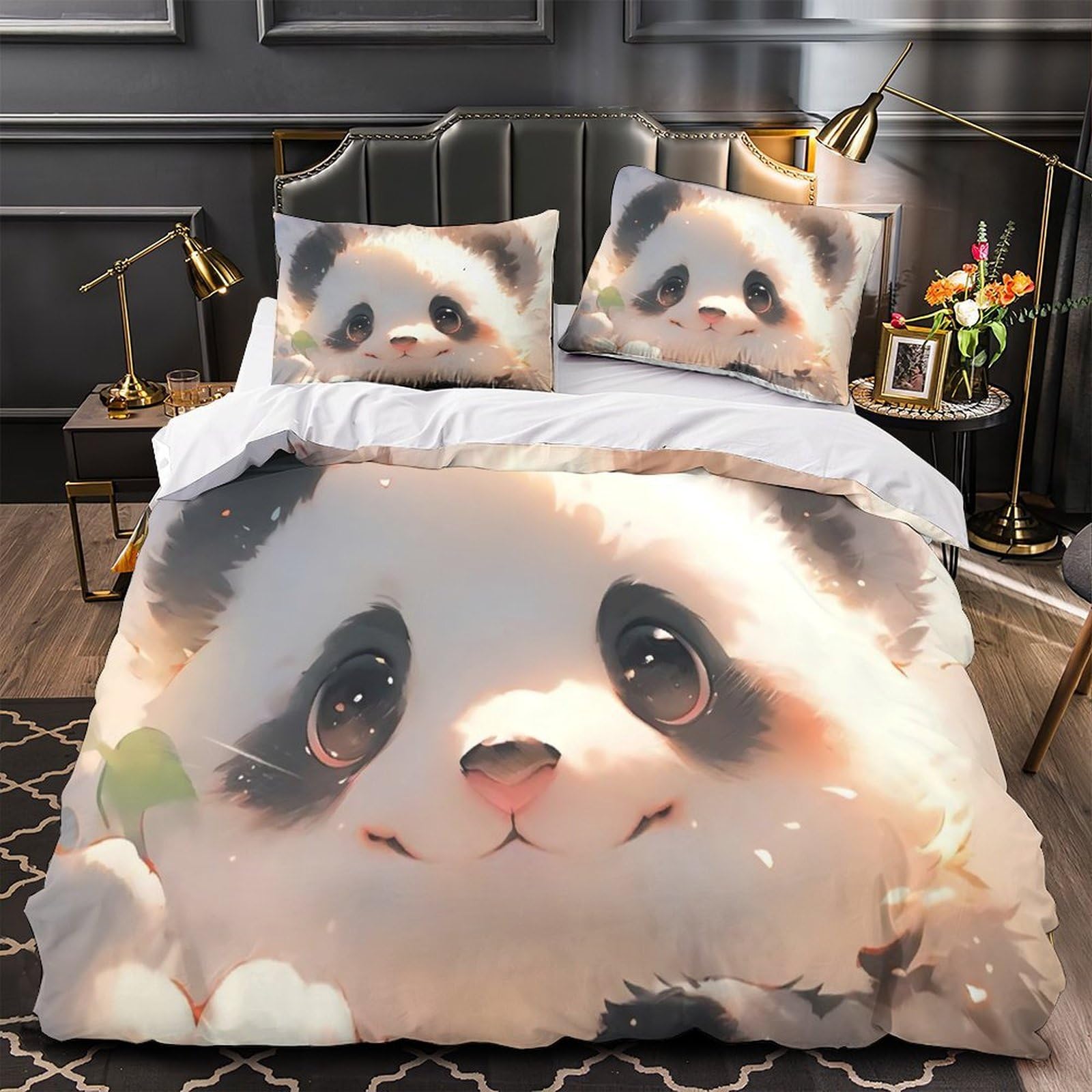 Parure de lit panda 140x200 housse de couette microfibre pour lit simple