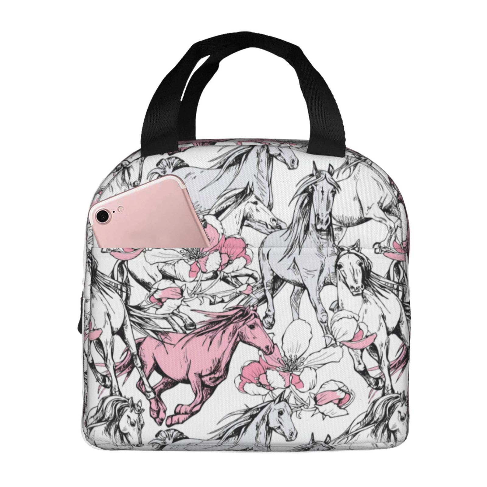 ランチバック Amazon｜Chioee ランチバッグ 弁当袋 馬柄 ピンク 弁当箱入れ トート