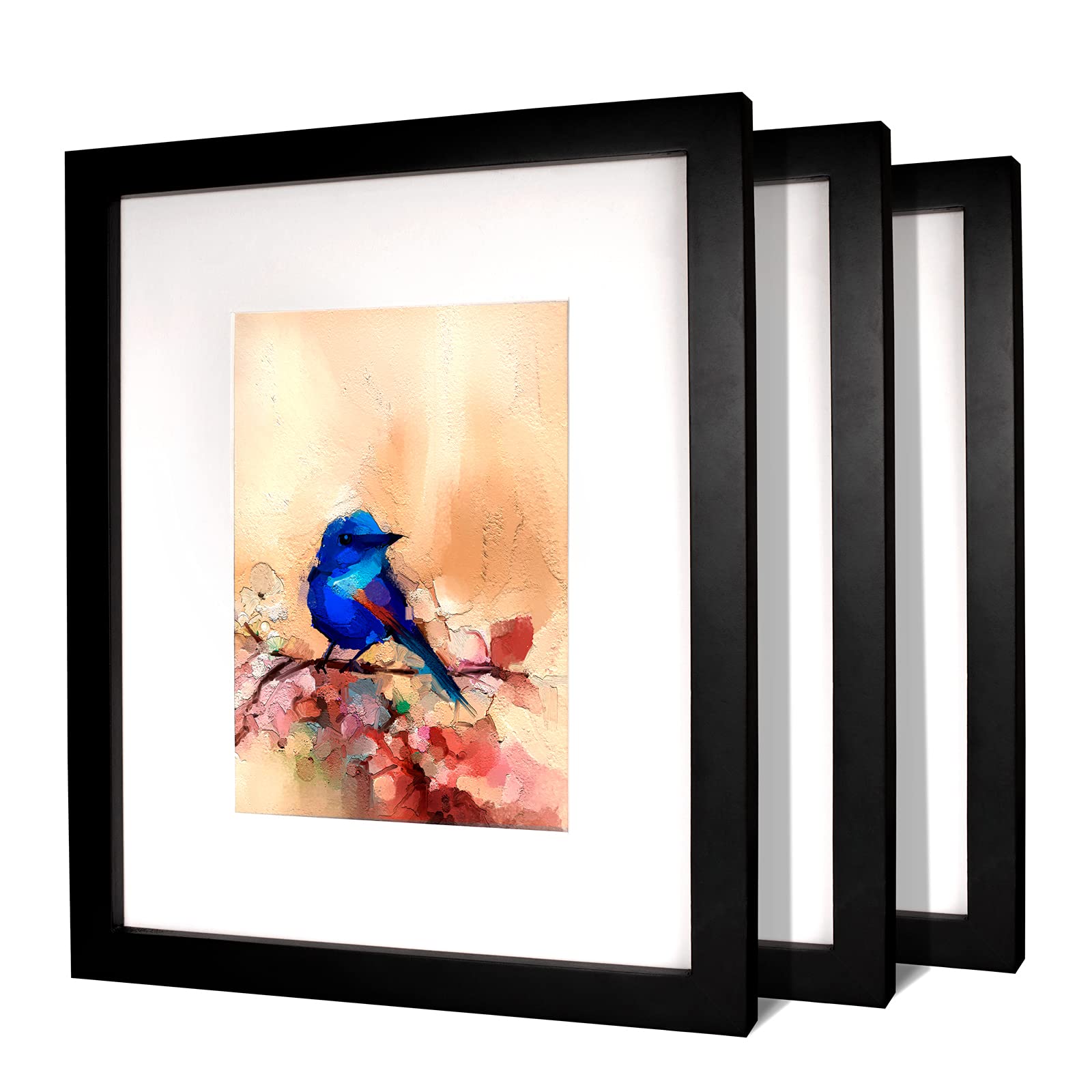 Annecy 8x10 Picture Frame (3 Pack, Black) - Made of Solid Wood 8x10 Photo Frames with Real Glass for 5x7 with Mat - Wall Mount & Table Top Display