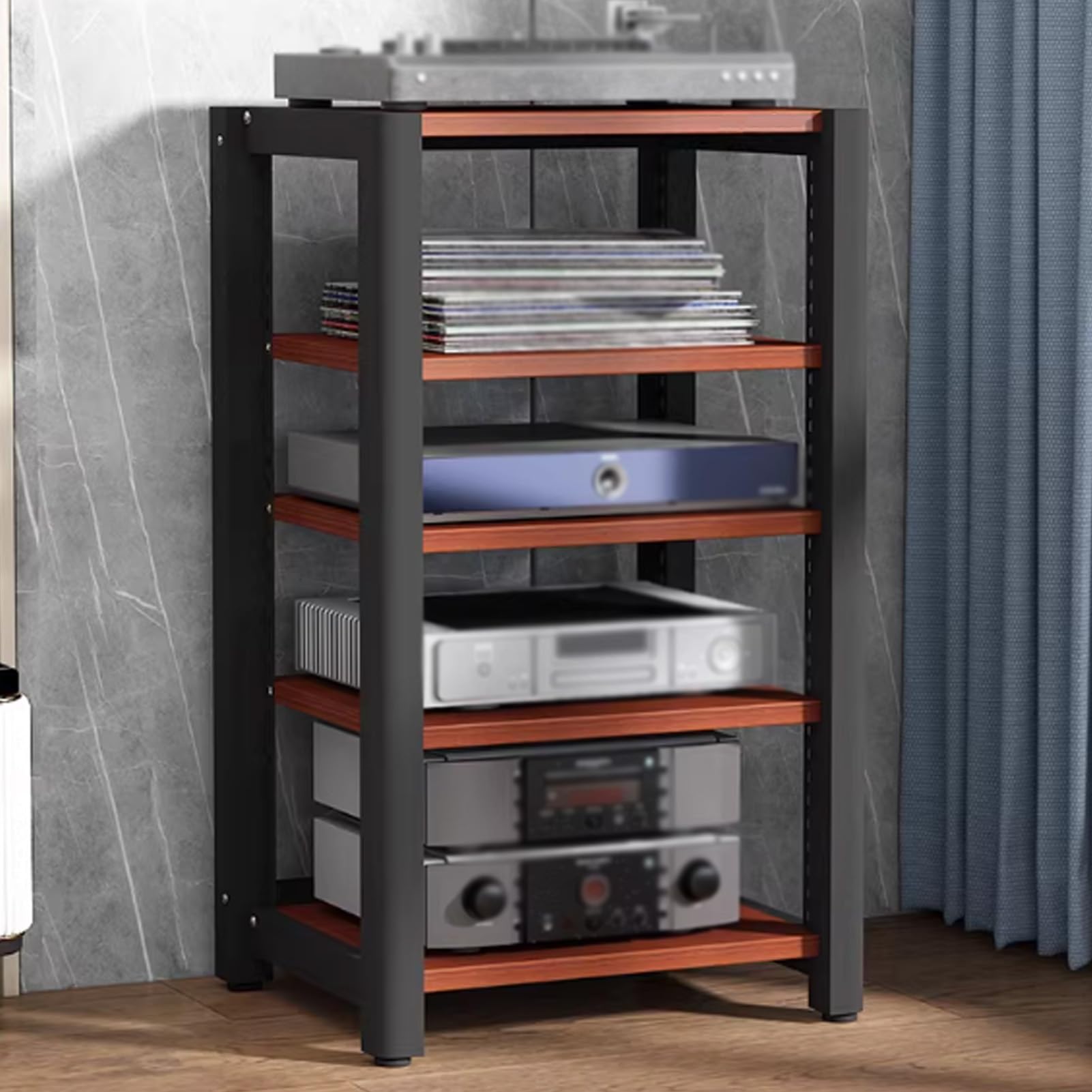 Rack audio HiFi, supporto per componenti stereo a 2/3/4/5 livelli, mobiletto in legno regolabile per casa/ufficio (rosso, 100 cm)