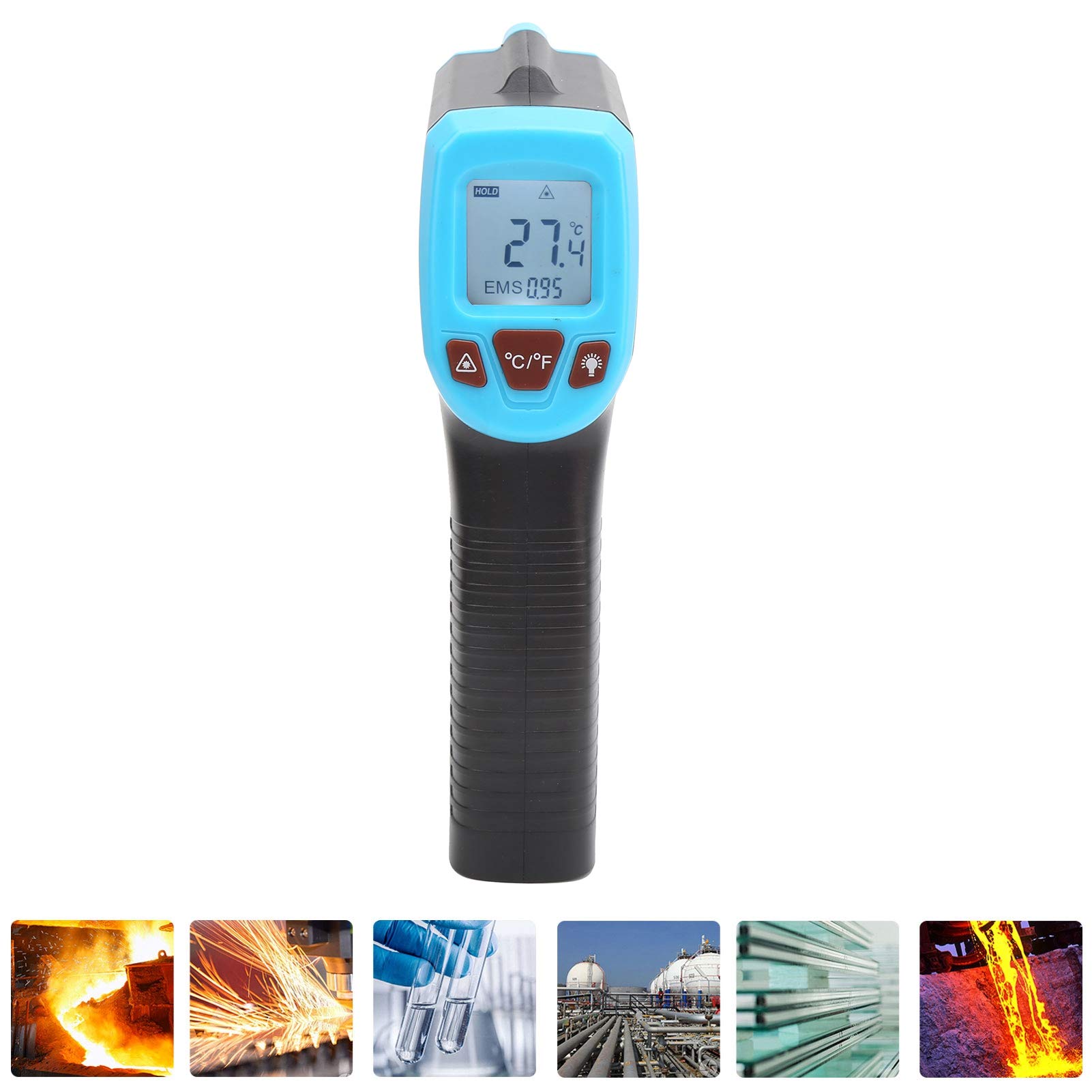 Termometr na podczerwień, pistolet do pomiaru temperatury, bezdotykowy cyfrowy pistolet do pomiaru temperatury na podczerwień 7 sekund automatycznie obracany, termometry na podczerwień (niebieski)