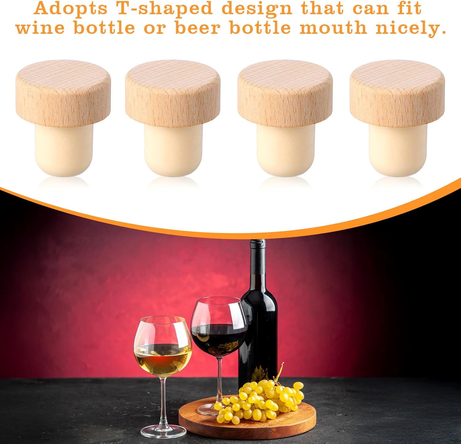 100Pcs Wine Corks T Cork Plugs for Wine Cork Stopper Reusable Corks Wooden and Rubber Stopper