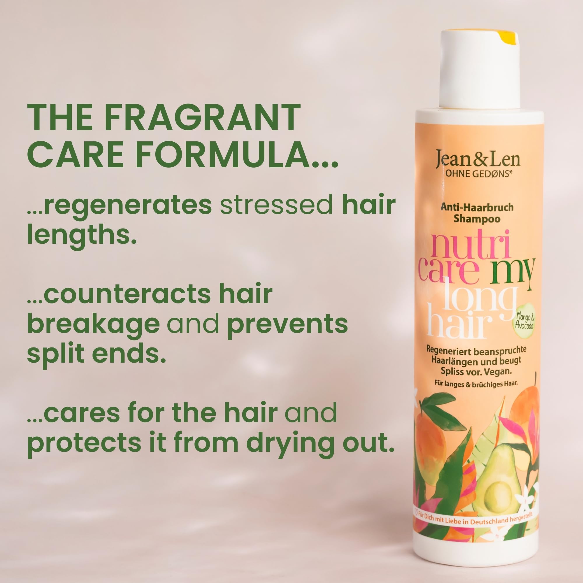 Jean & Len Nutri Care Shampoo Mango & Avocado for long damaged hair, revitalizes ends, fruity fresh mango scent - Image 4