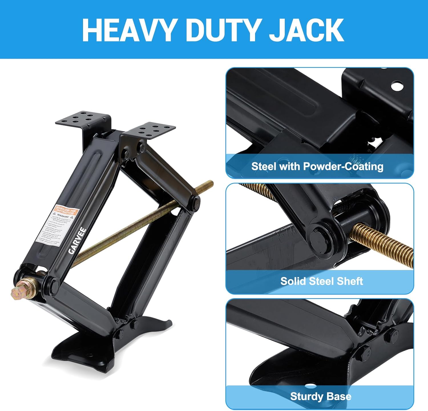 Garvee 24 in RV Scissor Jack - 7500 LB Heavy Duty Leveling Stabilizer with Crank Handle, Stable Base, 4 in-24 in Adjustable Height, Powder Coated Steel for Travel Trailers, RVs & Campers - 4 Pack