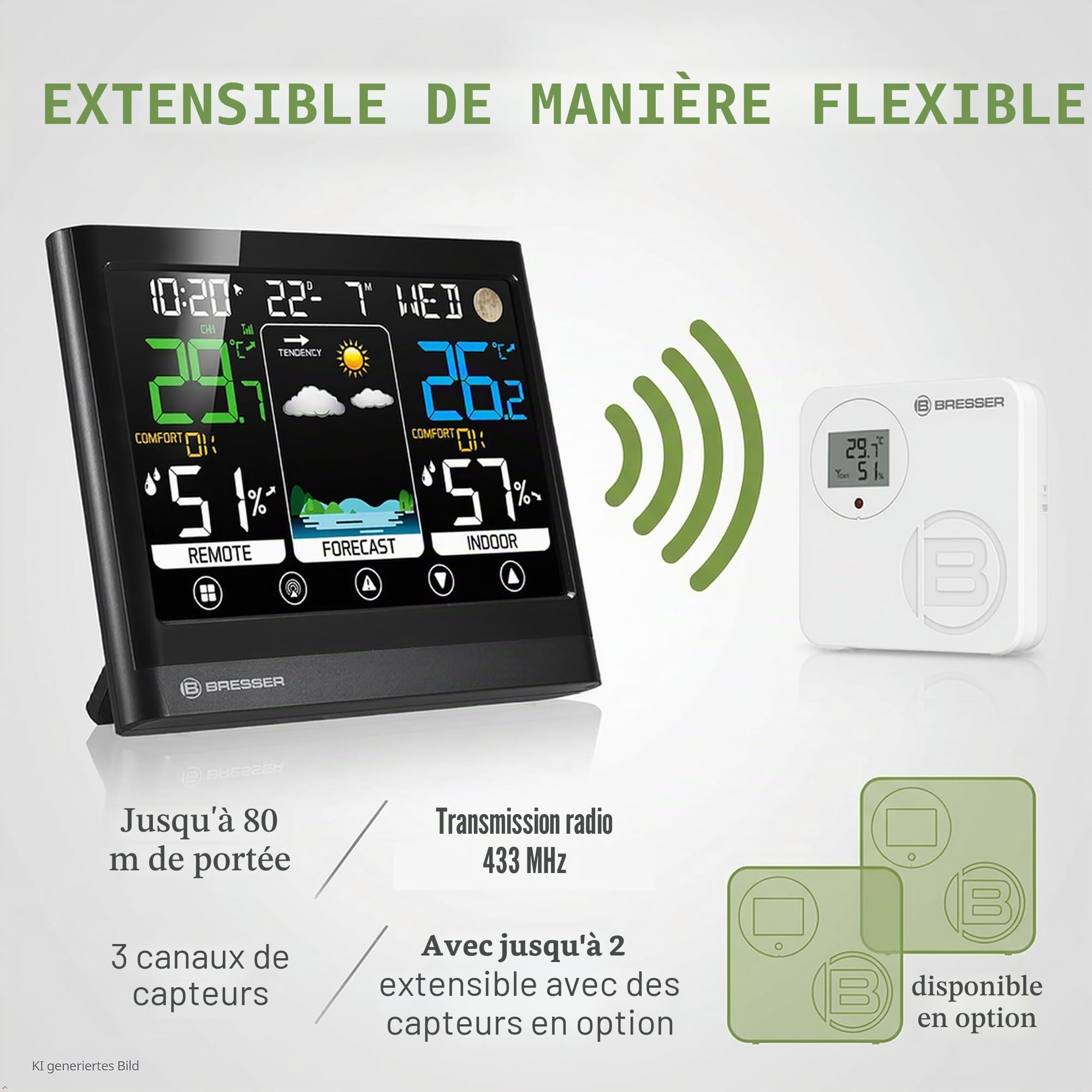 Bresser MeteoTemp BF Station météo sans fil avec écran tactile, capteur extérieur sans fil, pression atmosphérique, prévisions météo, indicateur de température ambiante, température, humidité et | Bresser MeteoTemp BF Station météo sans fil écran tactile