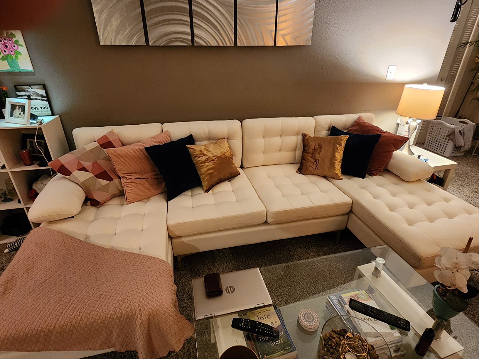 50/mo Finance Karl home Sectional Sofa 110" UShape Sofa Couch Linen