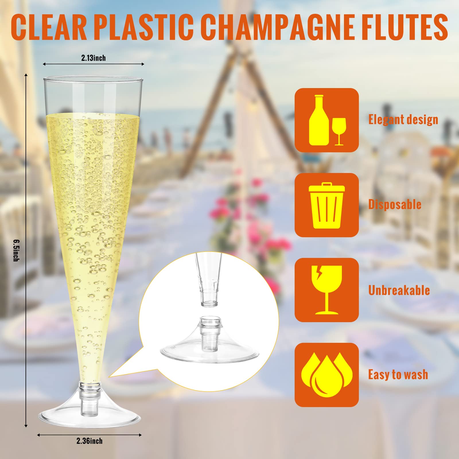 Refections 5oz Plastic Champagne Glasses 16 Per Pack