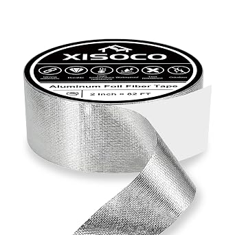 2Inch 82FT Aluminum Foil Fiber Tape, for Duct Work, HVAC Fiberglass Heat Shield Tape, Greenhouse Sealing Tape, Heavy Duty Waterproof Silver Aluminum Foil Fiber Seal Tape