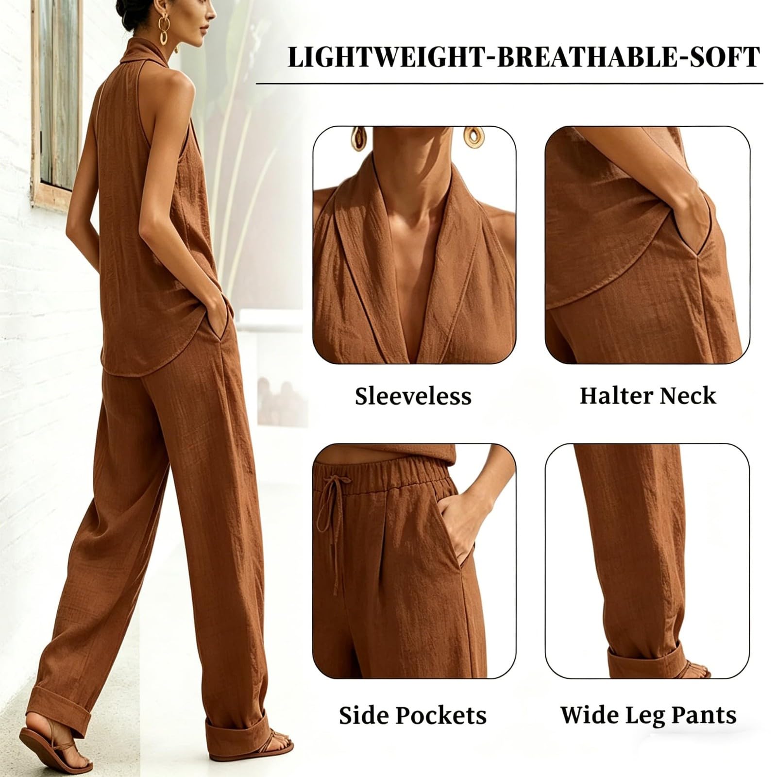 Zweiteiler Damen Sommer Outfits,Leinen Set Trainingsanzug Sets Kurzarm Oberteil & Jogginghosen,Weites Bein hosen für Freizeit Hausgebrauch,Outfit Damen Set Elegant,Bequem Atmungsaktiv