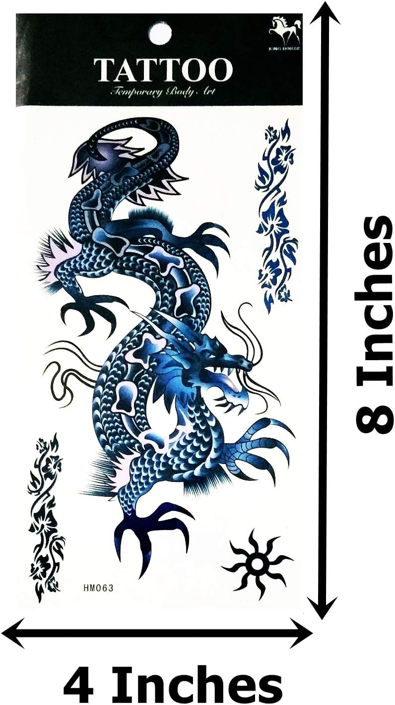 NipitShop 1 Sheet Temporary Tattoo Large 3D Dragon Blue Waterproof Removable Body Stickers Sexy Tattoo : Beauty & Personal Care