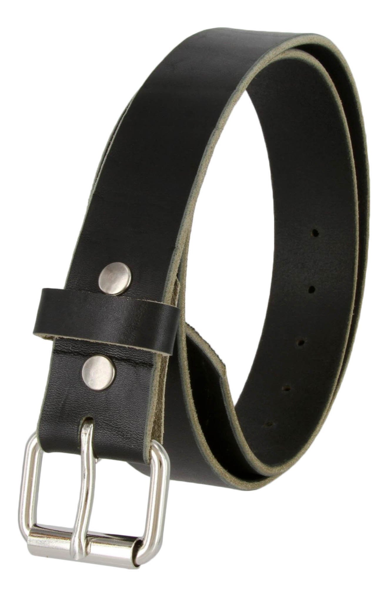 Mens Black full grain one piece heavy duty genuine leather work belt Made In USA (Black,50)