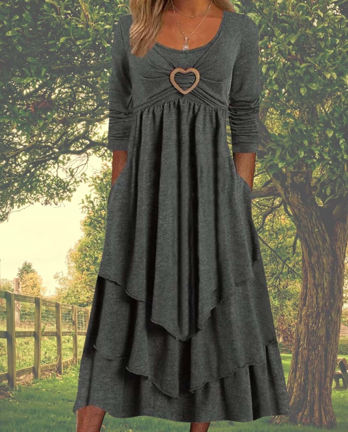 Wedding Guest Dress for Women Heart Tiered Irregular Hem Swing Maxi Dresses with Pockets A Line Flowy Casual - Image 3