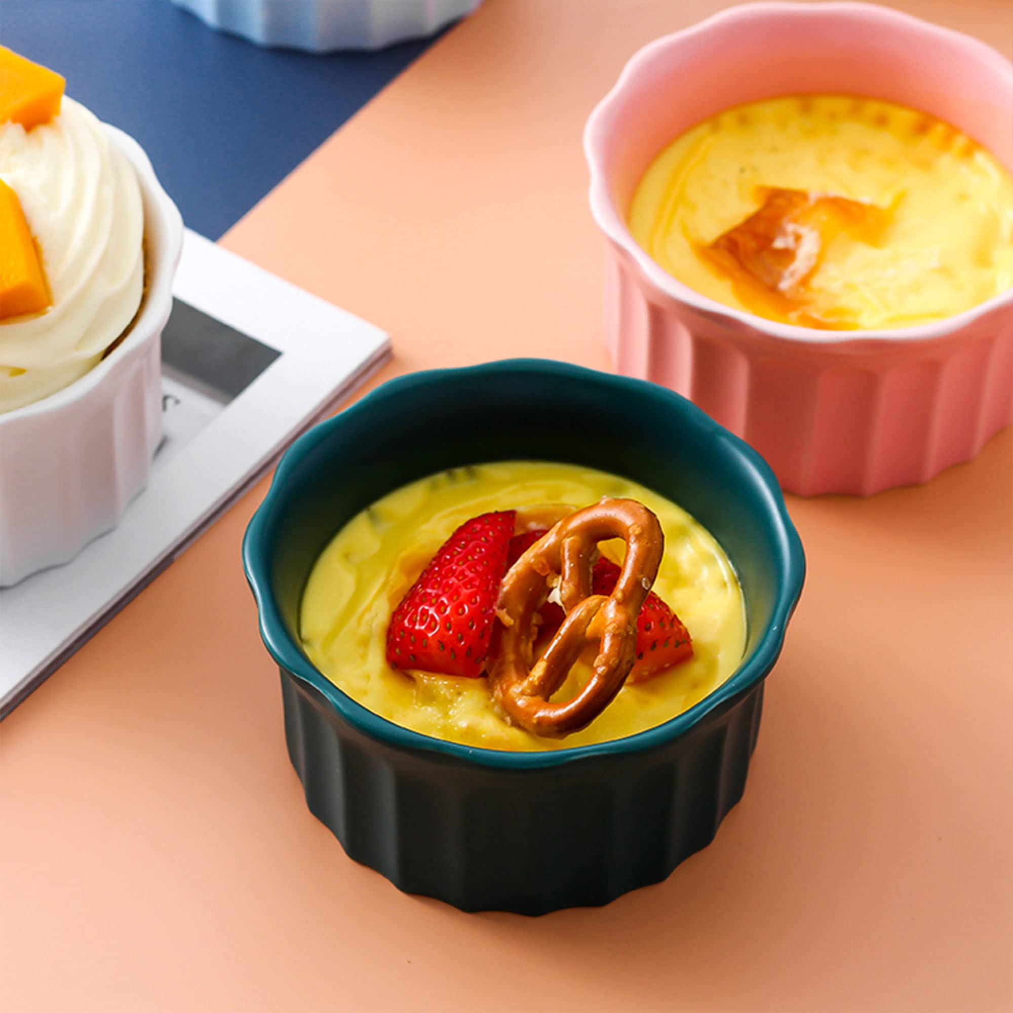 Bol à soupe, bol à riz, bol à déjeuner, ensemble de ramequins, 230 ml, ramequins à crème brûlée, plats à soufflé allant au four, ramequins à soufflé, ramequins for friteuse à air-rose-lot de 8 (Color