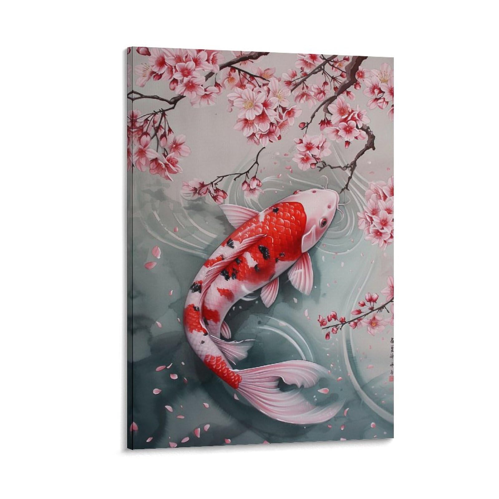 Amazon.co.jp: 絵画 桜の下の紅白鯉インテリア 絵画 動物イラスト