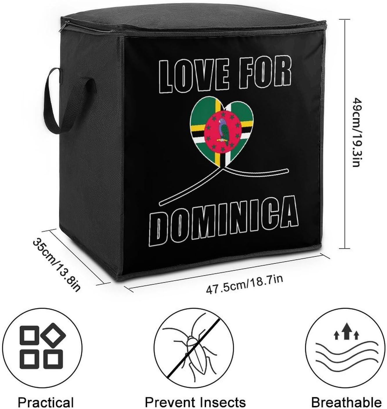 Love to Dominica Dominician Flag Large Comforter Blanket Storage Bags Bins 70L Closet Organizer with Handles